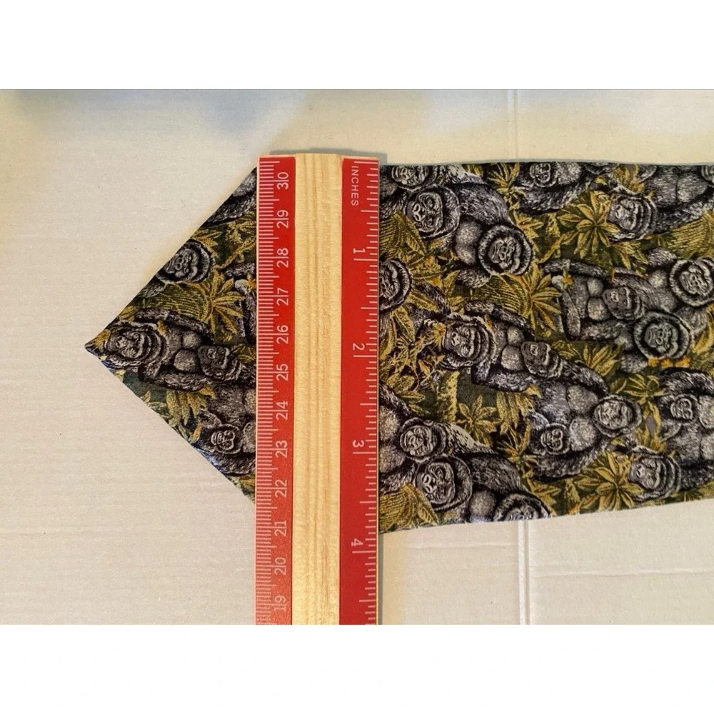 Endangered Species Mens Silk Tie Gorilla Jungle Animal Print Grey Green USA Made